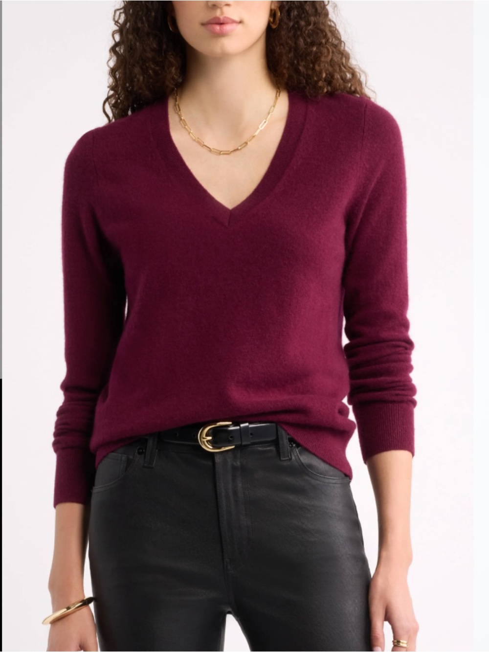 Massimo Dutti 100% Cashmere V-Neck Sweater in Burgundy/Merlot